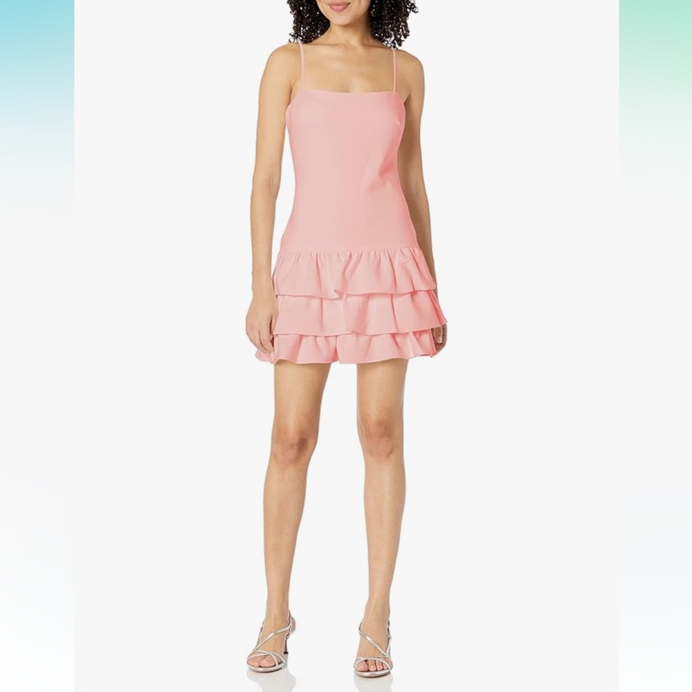 Likely Amika Mini Dress Size 10 Pink Spaghetti Straps Tiered Ruffle Hem